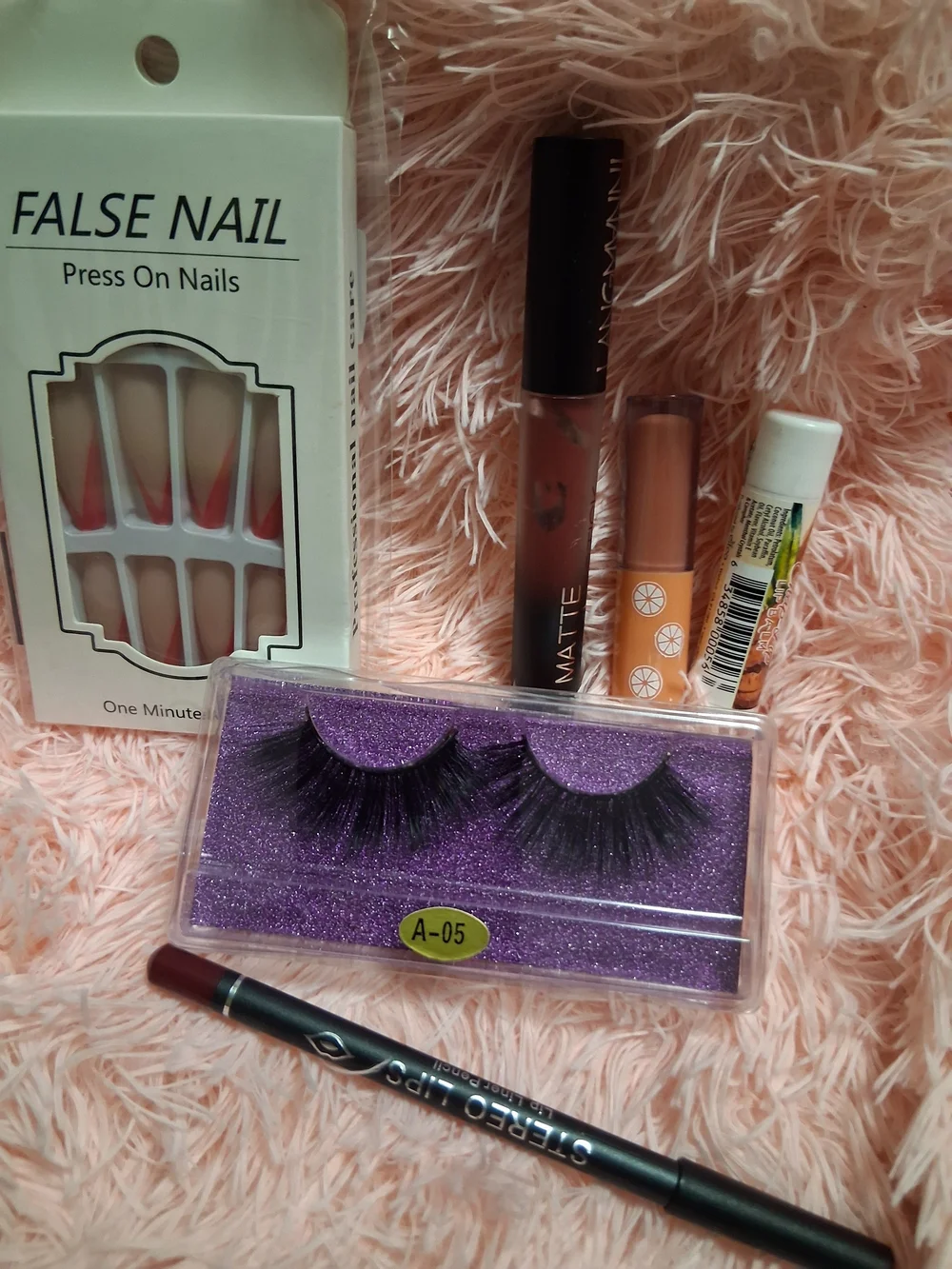 False Nail Press-On Set with Pink-Tip Design